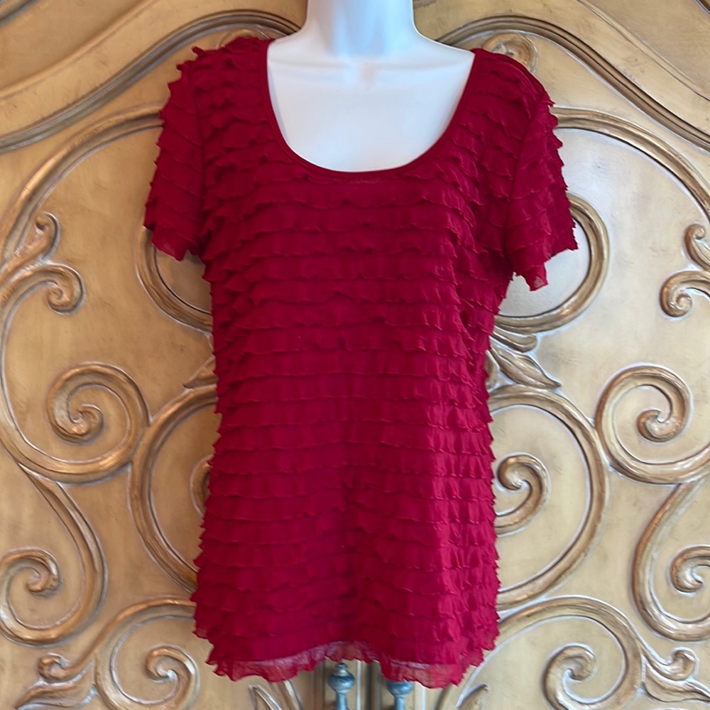 VIP red ruffled blouse